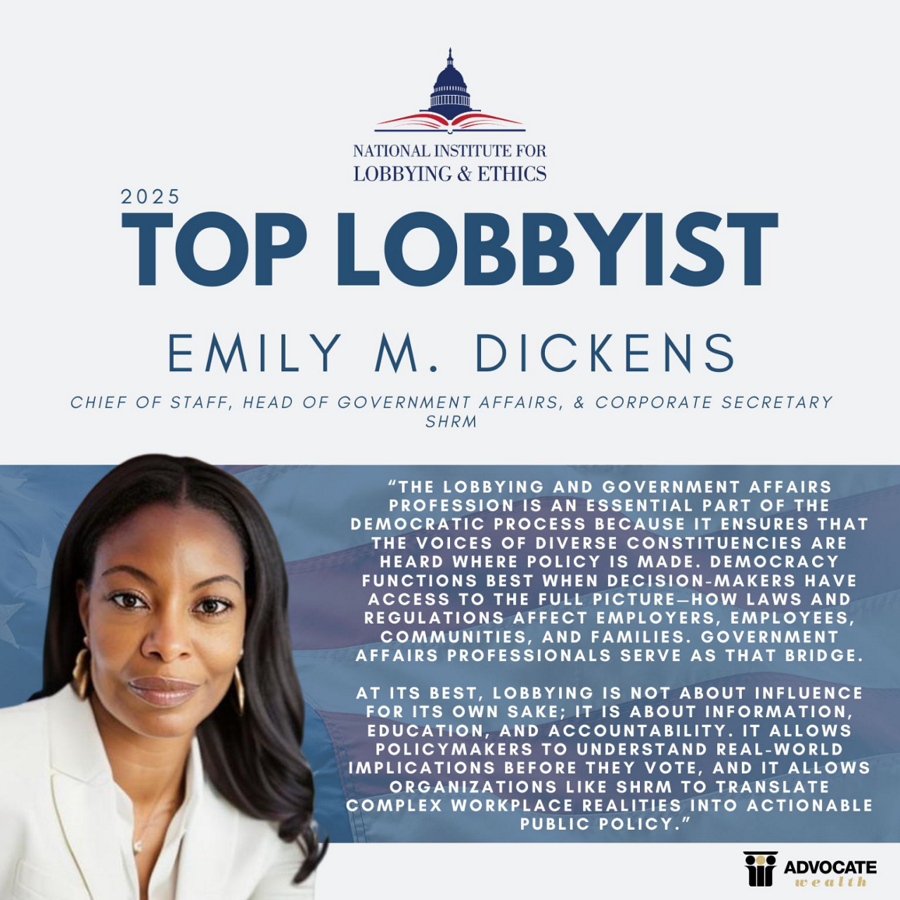 Emily M. Dickens, J.D National Institute for Lobbying and Ethics as a 2025 Top Lobbyist
