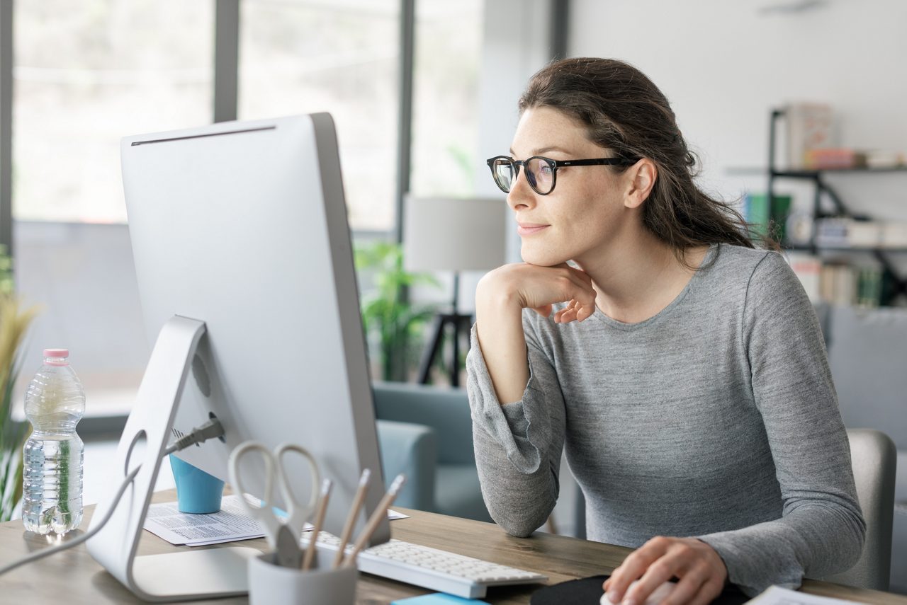 woman focused in office