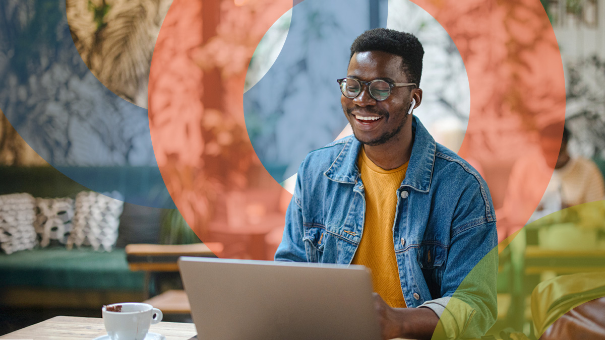 Smiling man in coffee shop