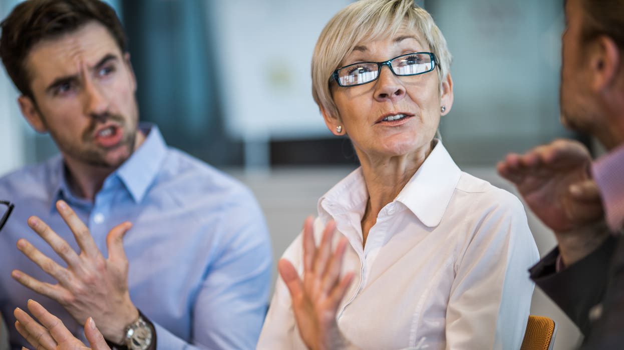 A group of business people in a meeting.