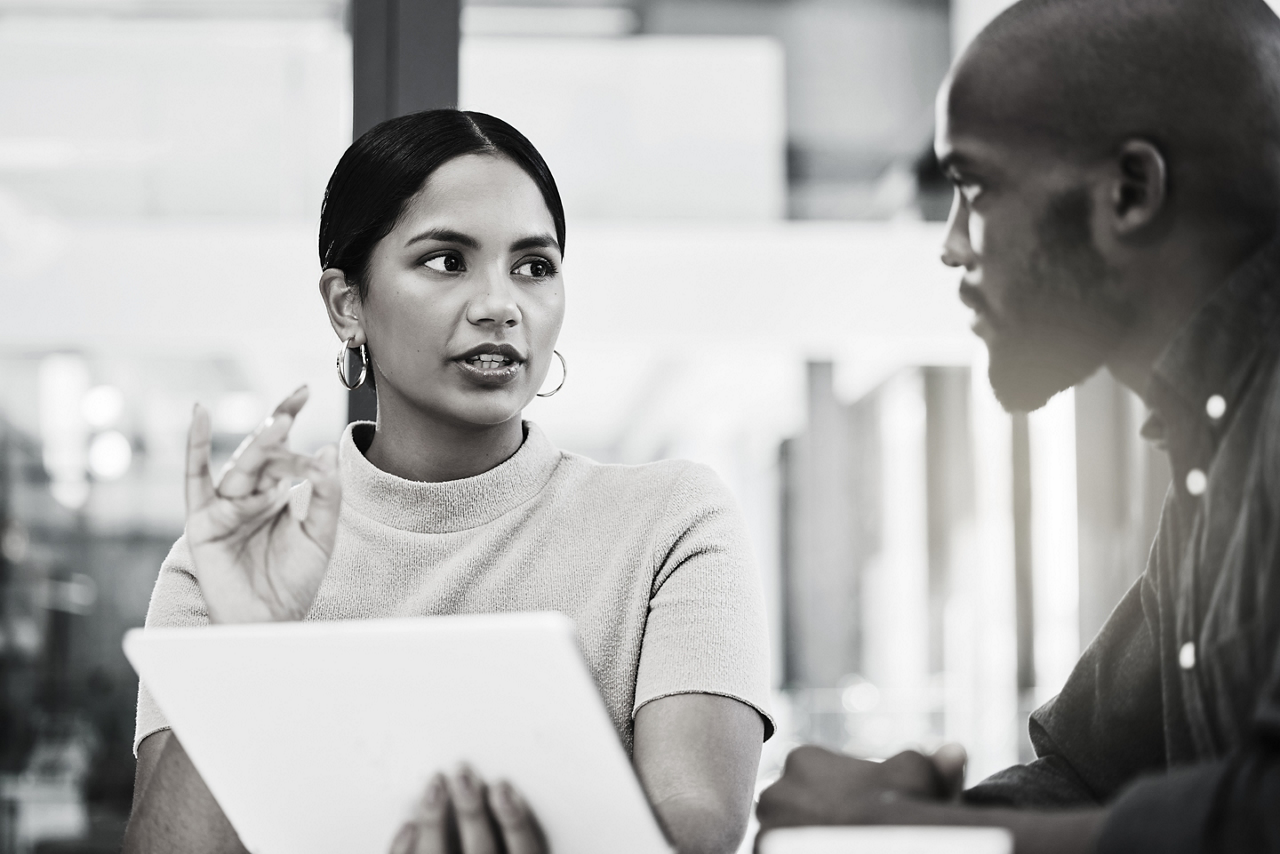 Man and woman negotiate