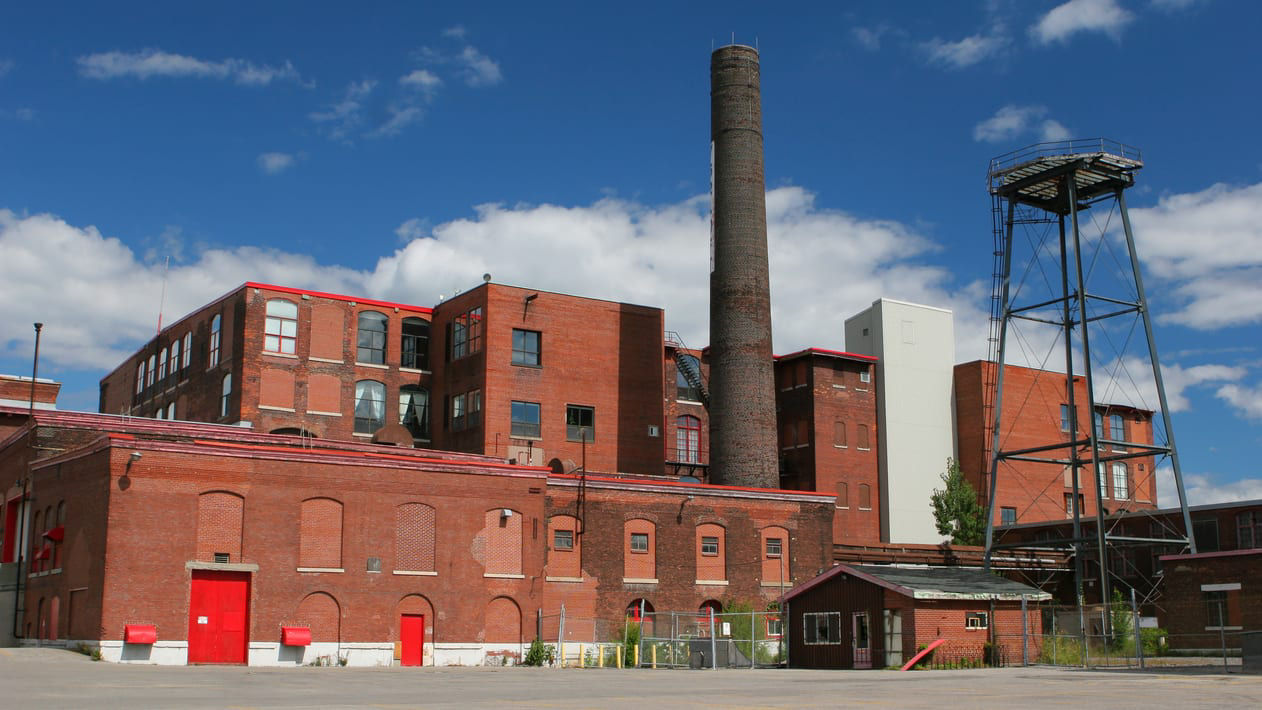 A large red brick building.