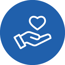 hand with heart floating above it icon