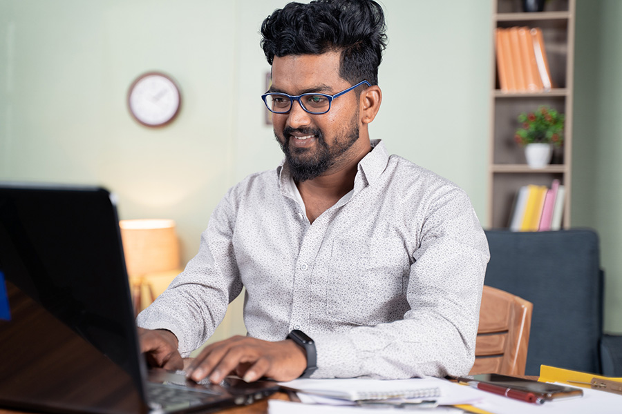 Worker attending online training