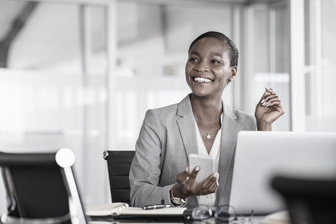 Business woman working on a laptop