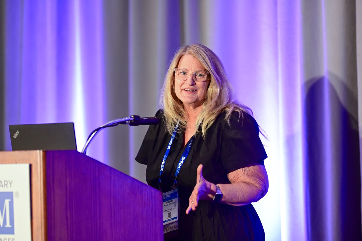Jennifer Akoma, head of people and stewardship at Android Industries, speaks at SHRM24