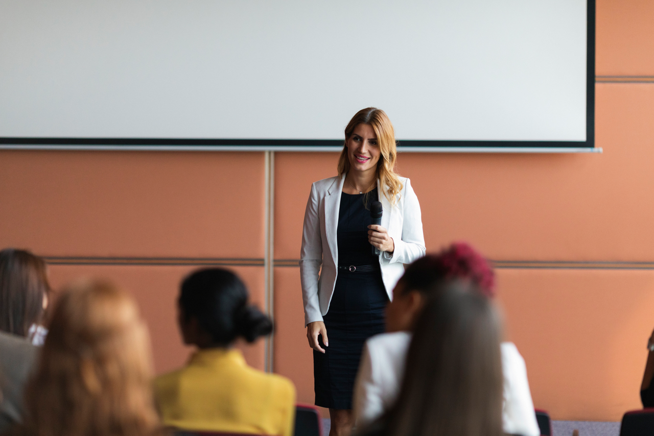 woman leading meeting
