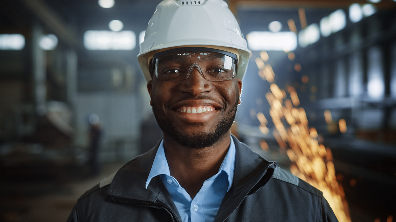 Happy Male Worker in Hard Hat