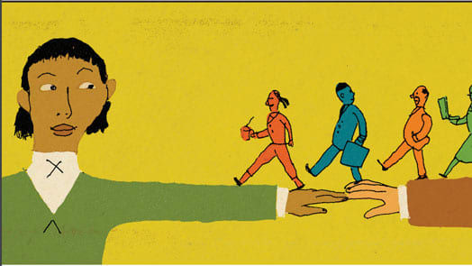 An illustration of a group of people shaking hands.