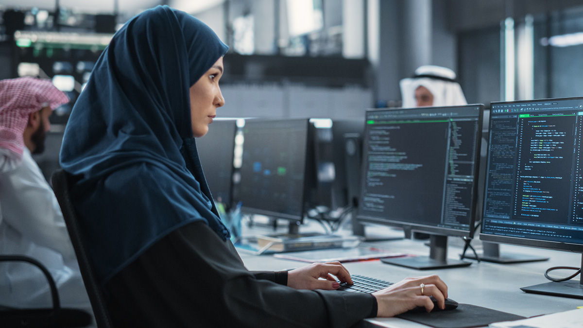 An employee at her computer.