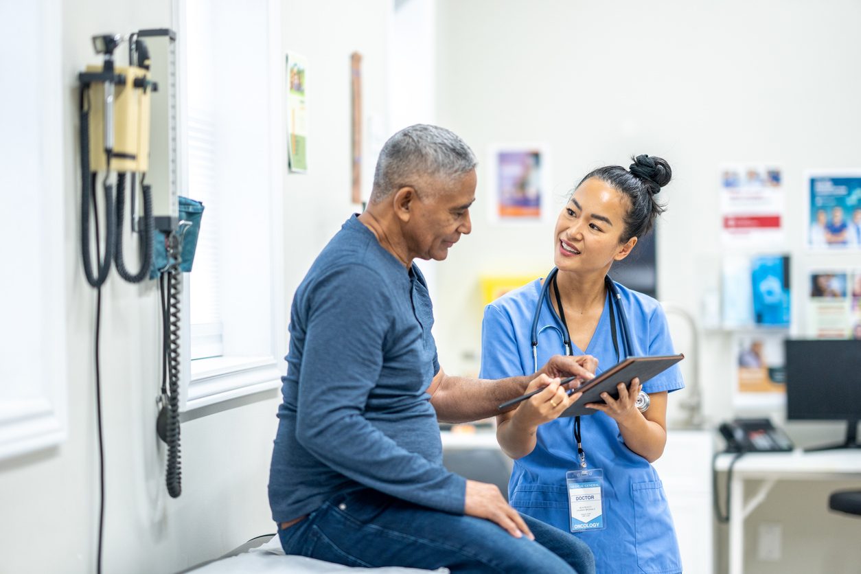 A health care worker and a patient