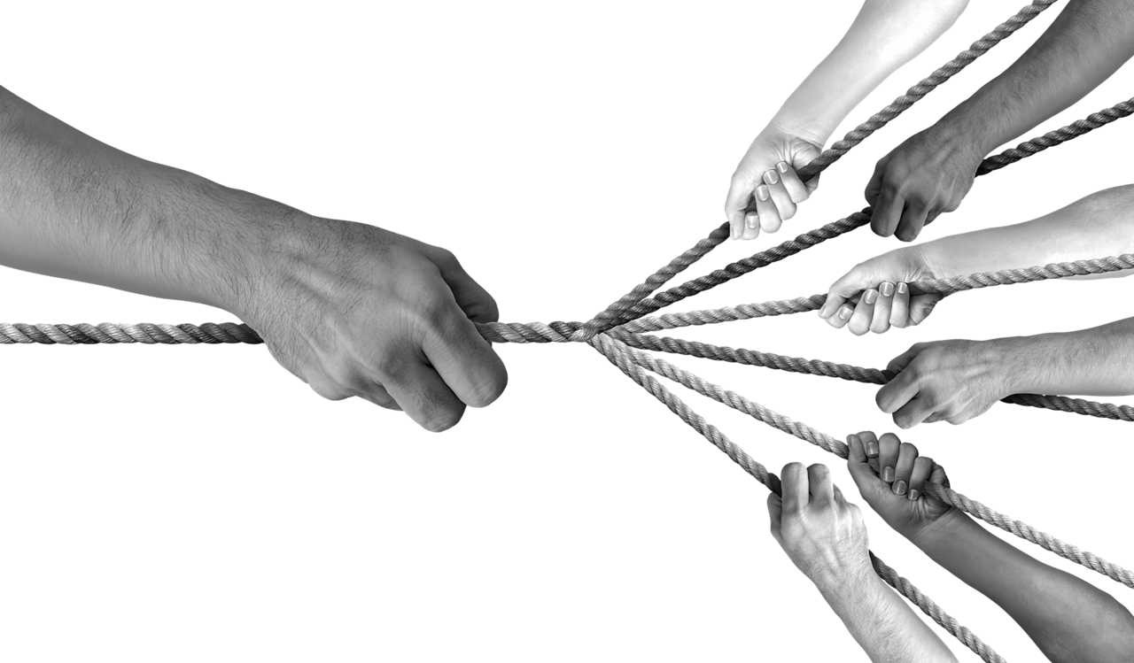 hands pulling on rope