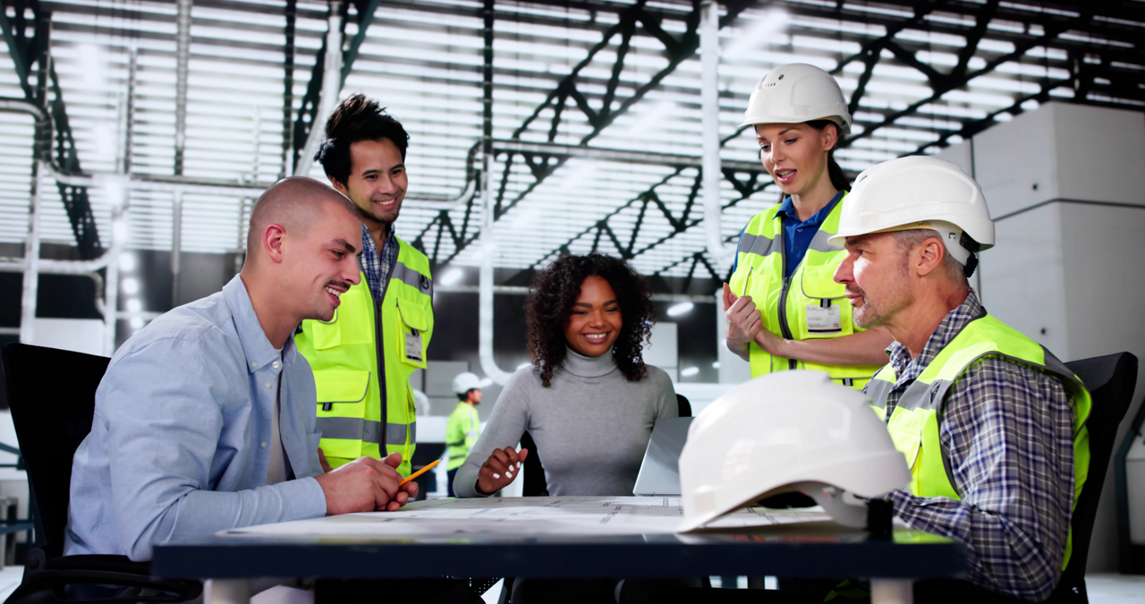 Construction Engineer Meeting With Business People In Office
