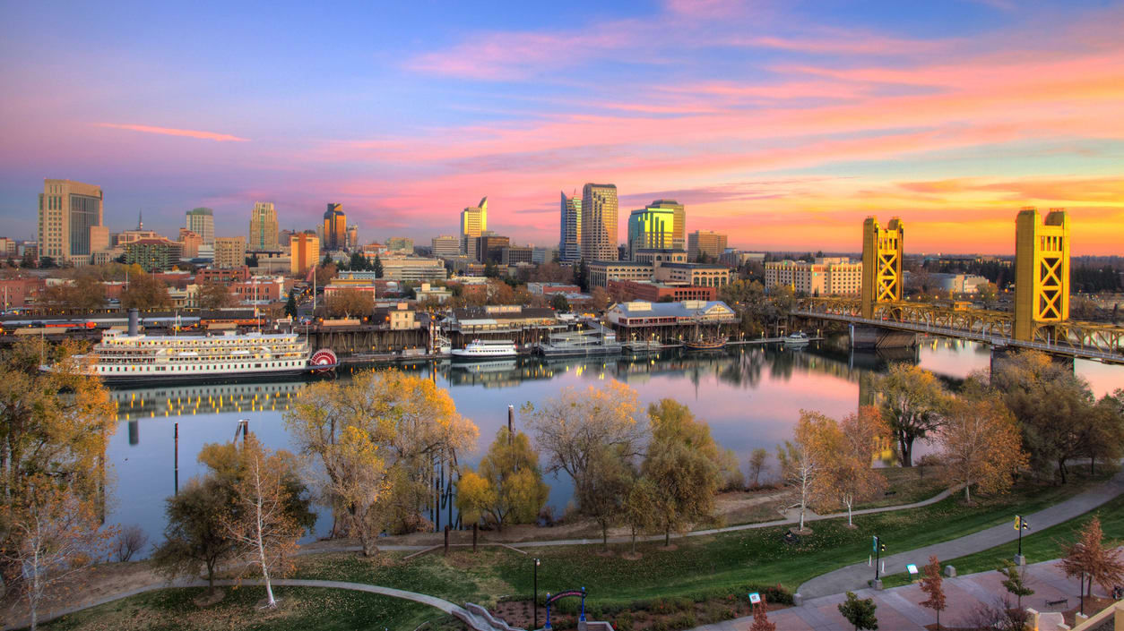 Sacramento, california skyline at sunset.