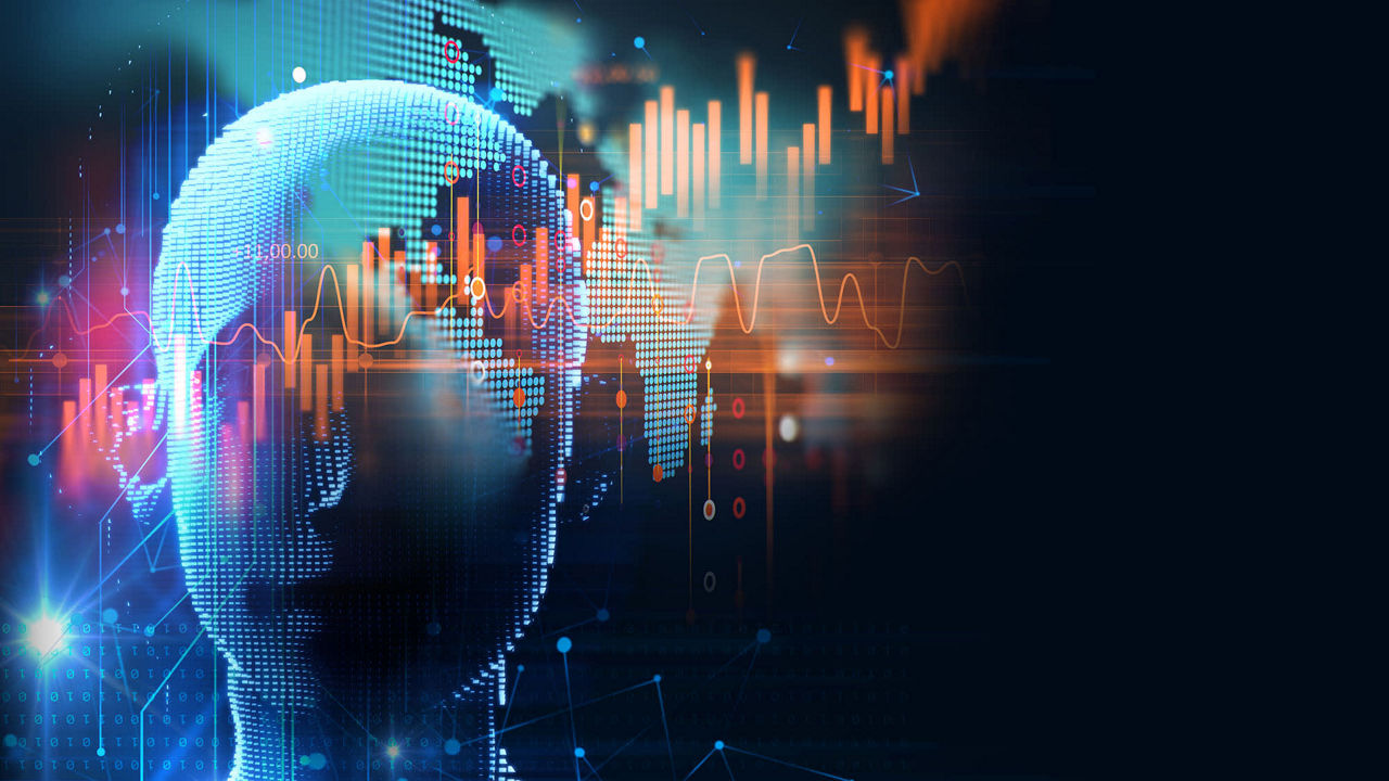 An image of a human head with a digital background.