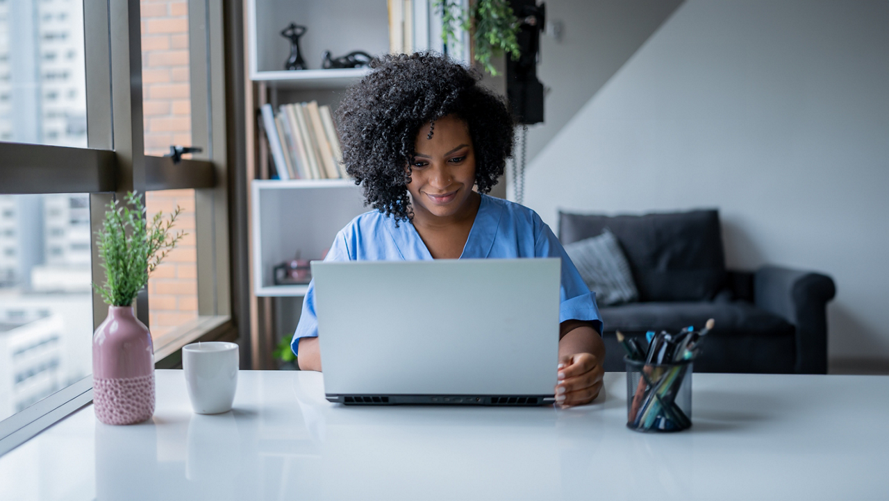 Nurse in consultation by video call