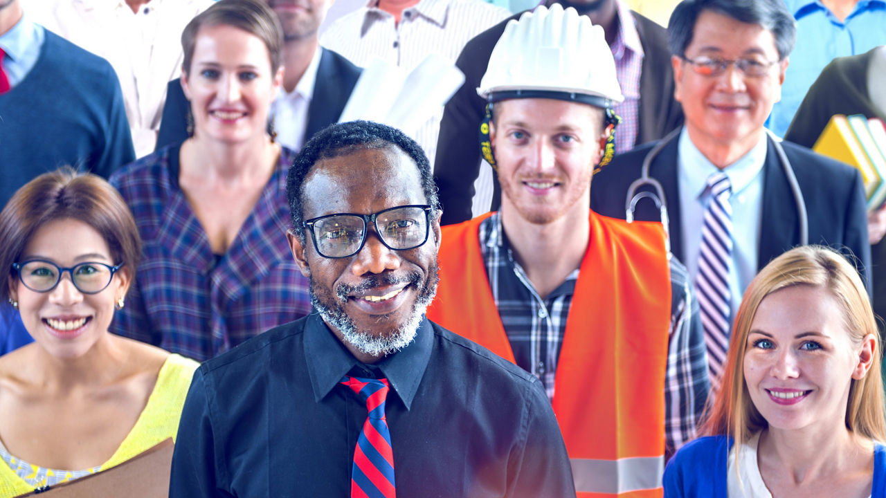 A group of business people standing together.