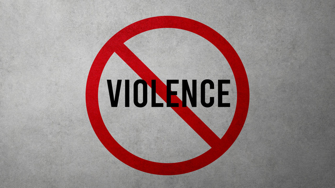 A sign with the word violence on it.