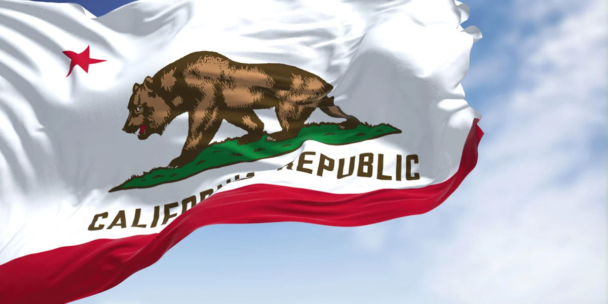 The California state flag waving in the wind