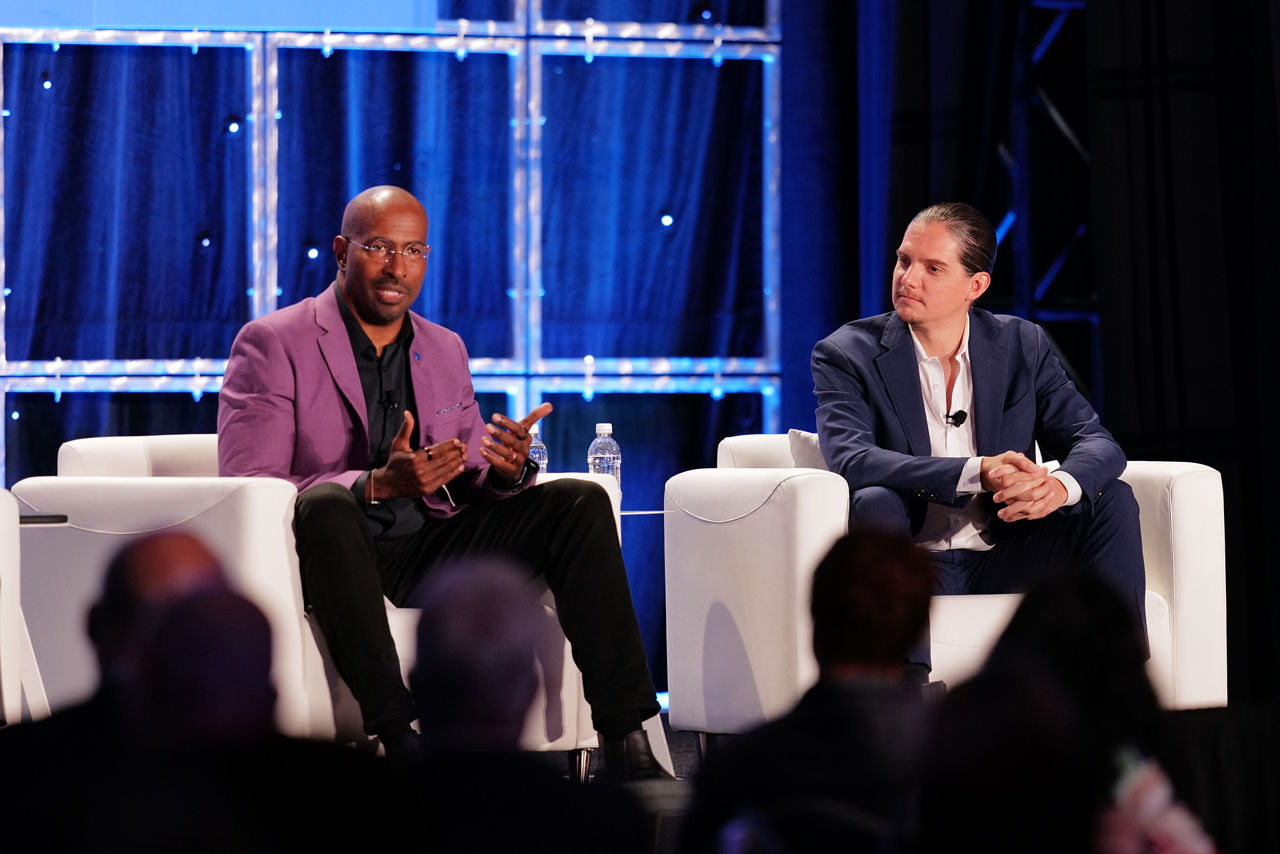 Van Jones and Robby Starbuck on stage at BLUEPRINT