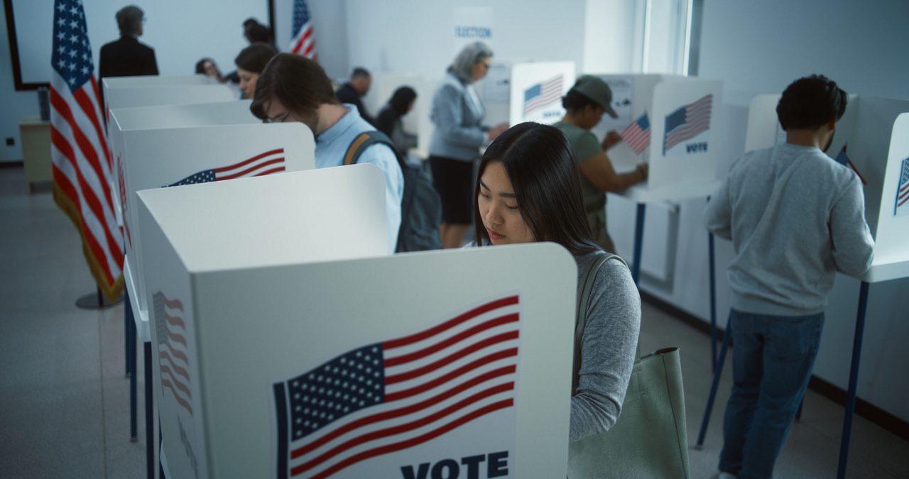 people at voting booths