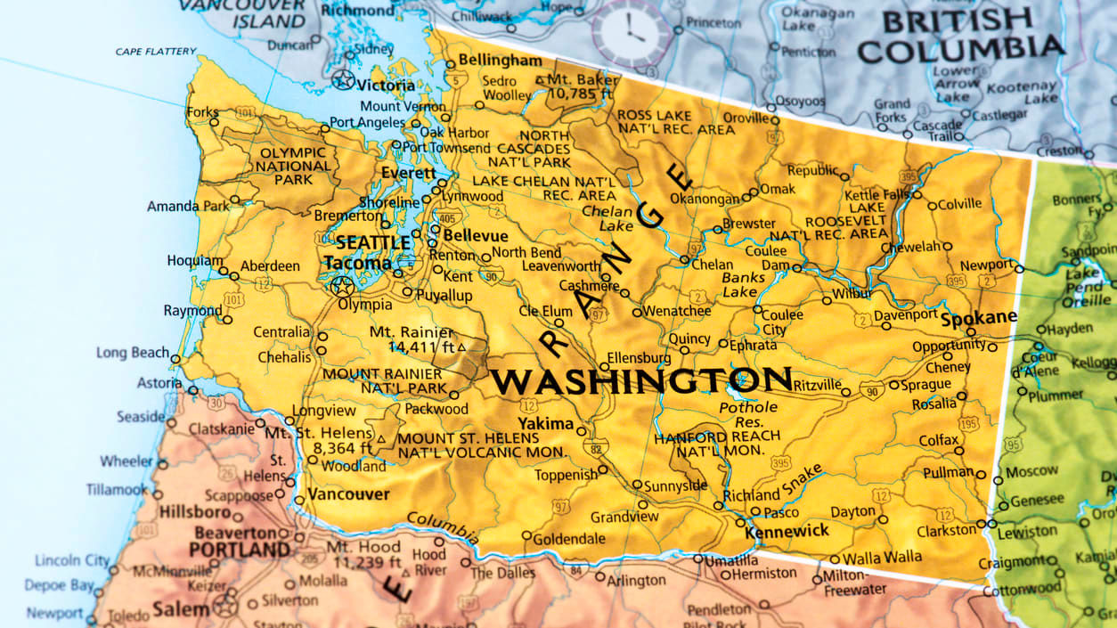 A map of washington state.
