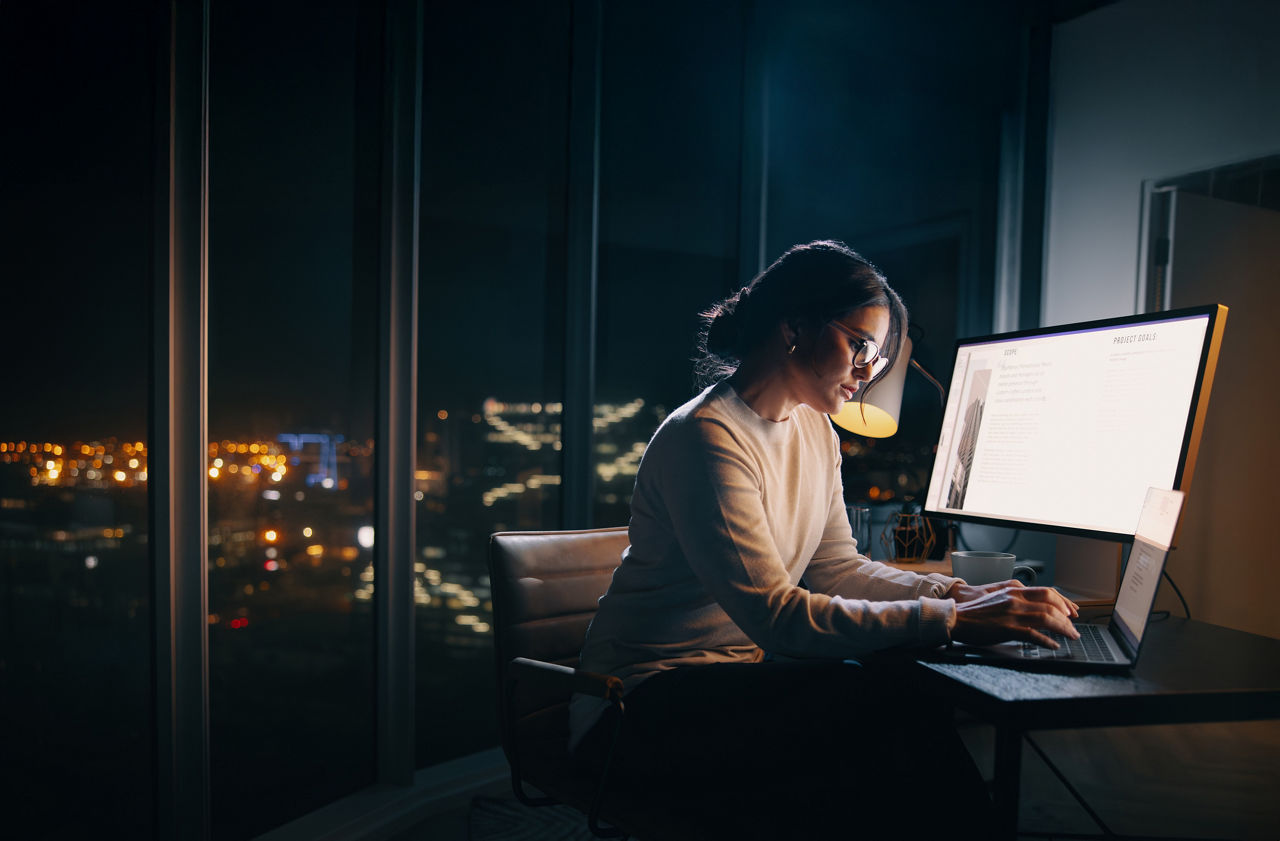 Woman working on laptop