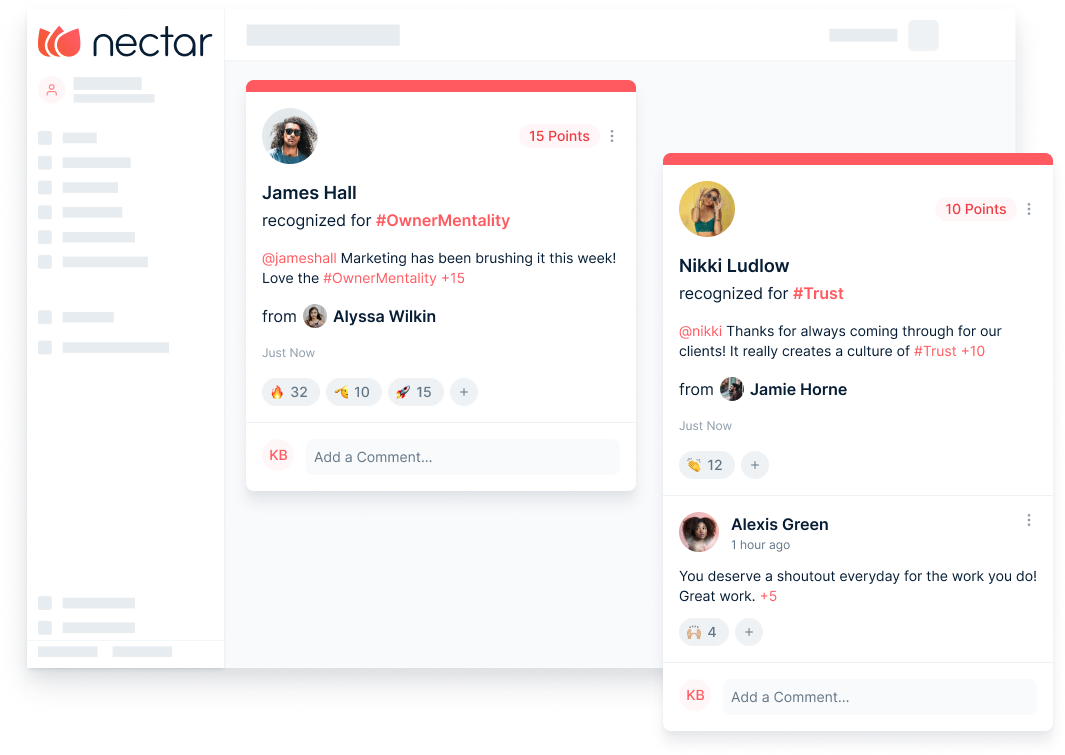 Screenshot of the product showing how to award points to someone else.