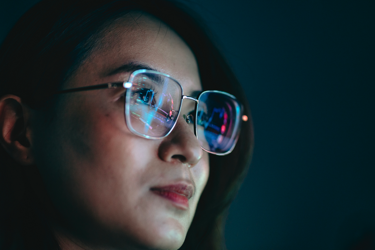 Reflection of a circuit board on glasses