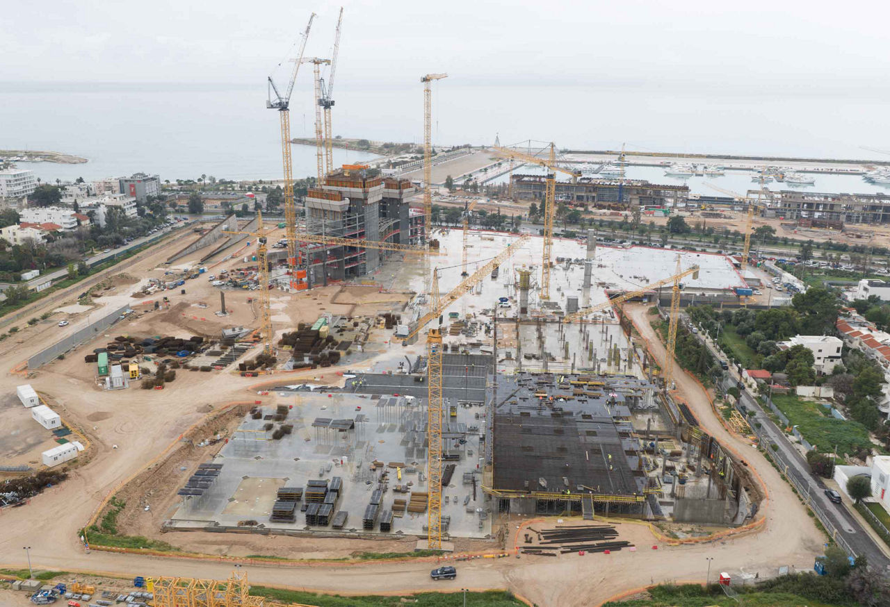 Aerial view of high rise construction site