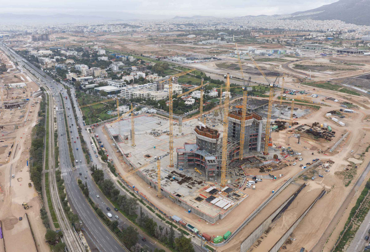 Aerial view of high rise construction site