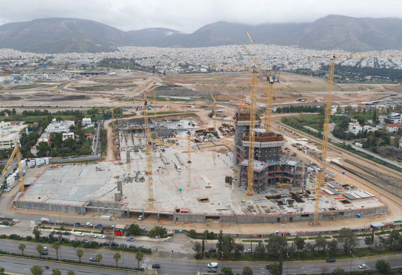 Aerial view of high rise construction site