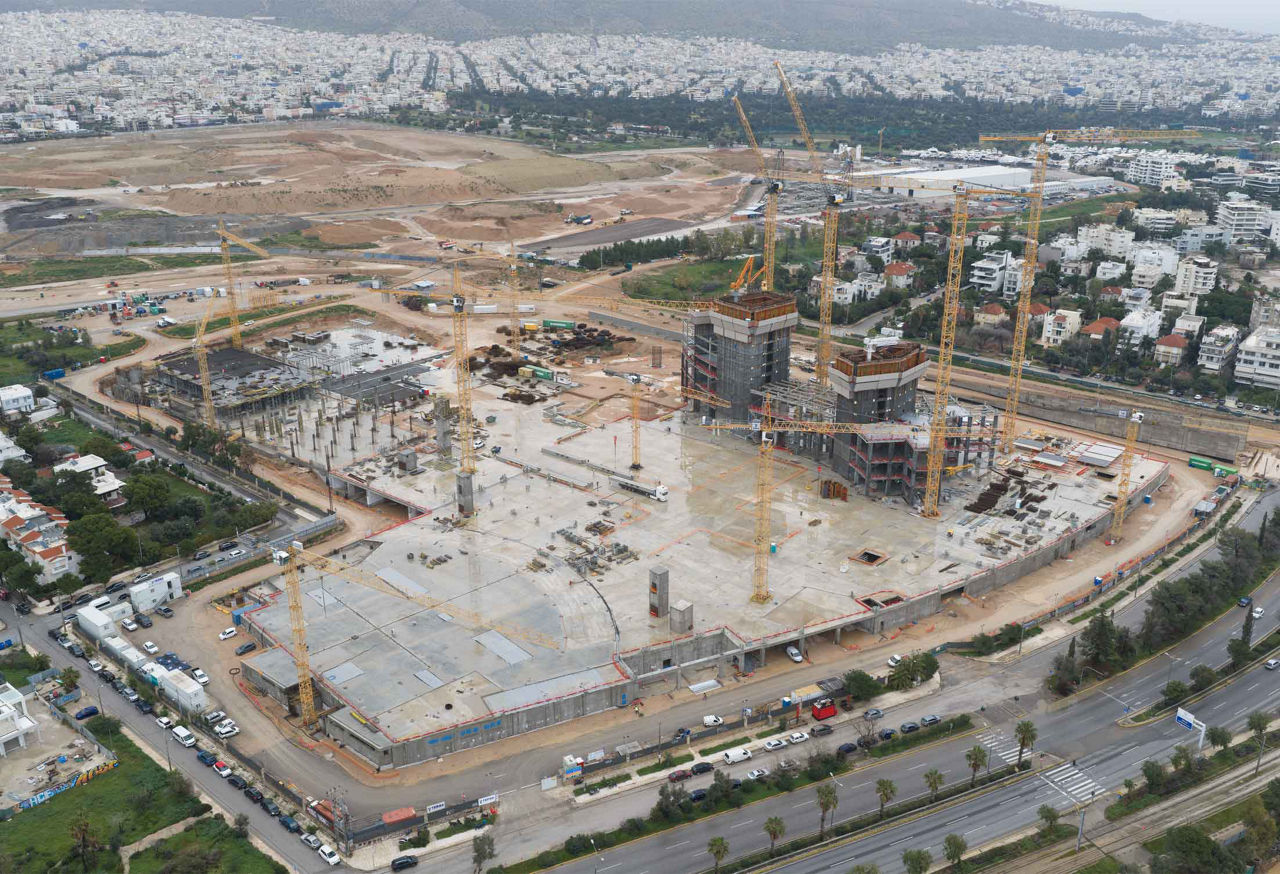 Aerial view of high rise construction site