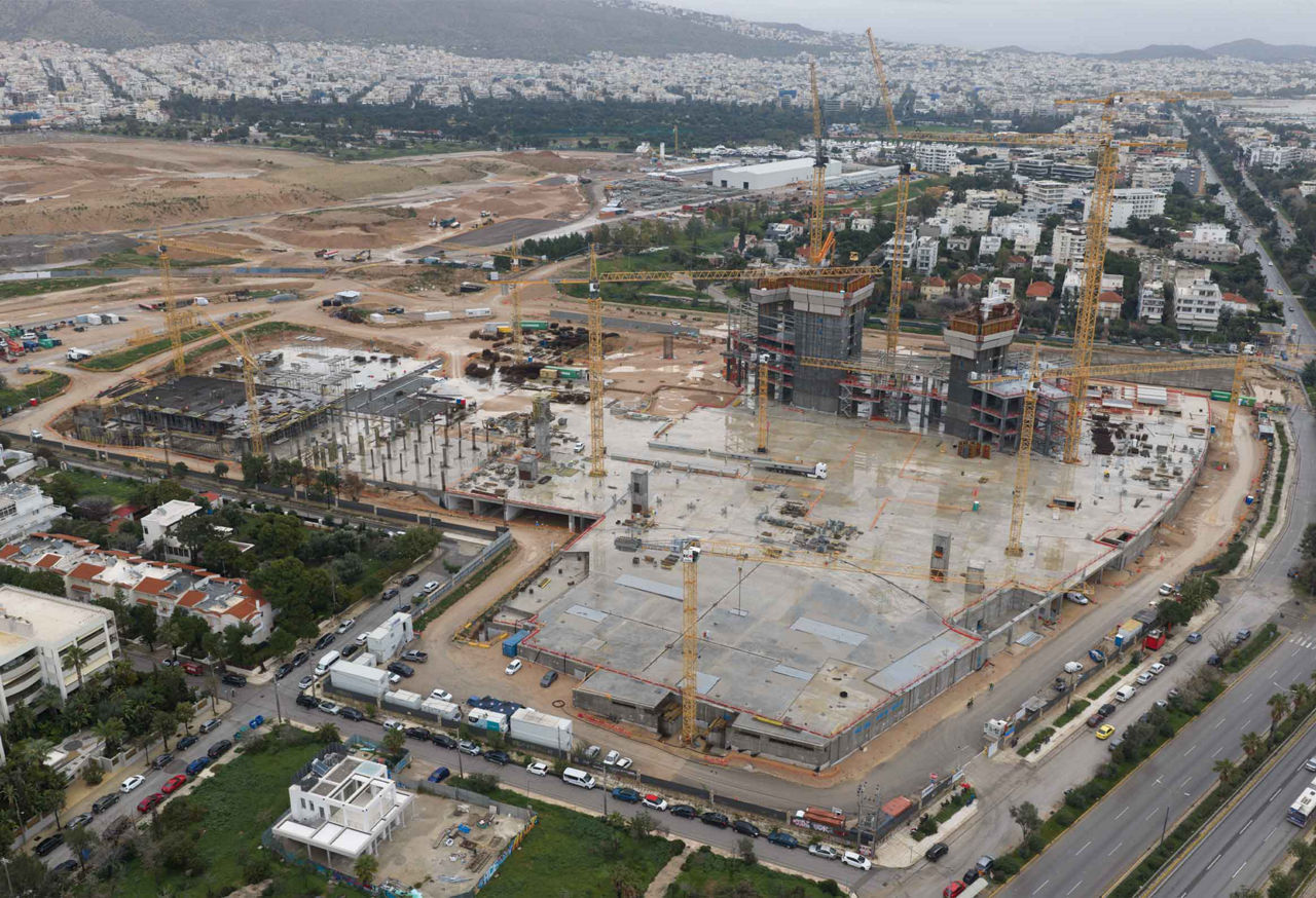 Aerial view of high rise construction site