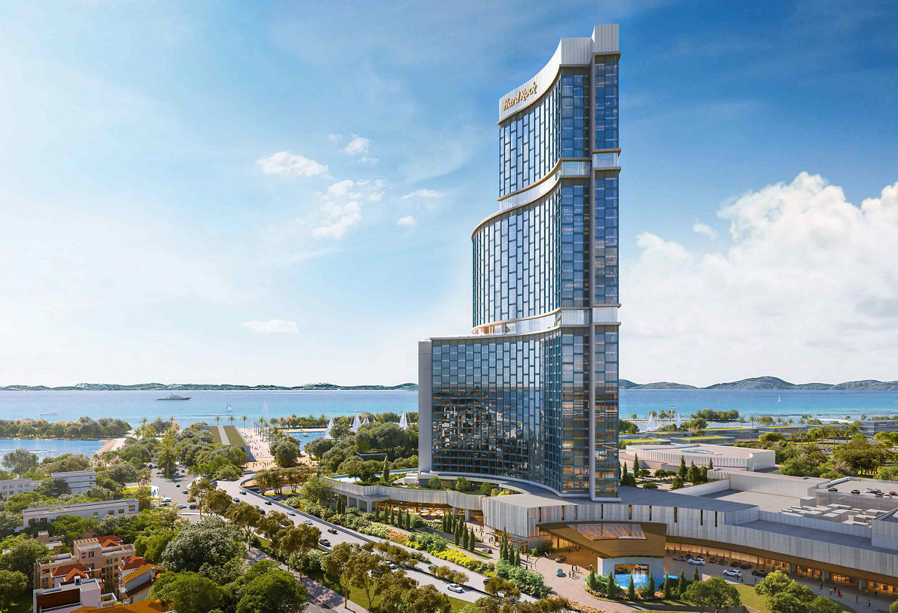 Modern waterfront high-rise hotel and resort
