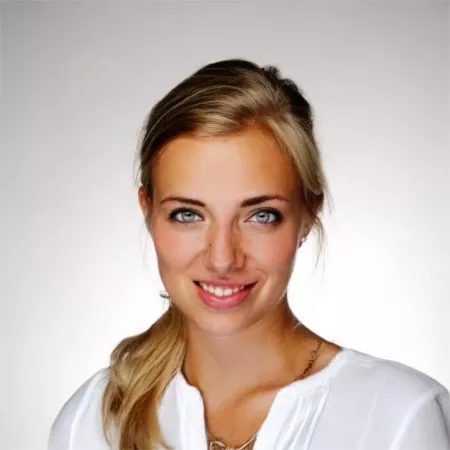 The main subject is a woman wearing a white blouse, positioned against a plain, light-colored backdrop. Her hair is styled in a loose ponytail, and she is accessorized with a delicate necklace. The image has a clean, minimalistic aesthetic with soft lighting and no visible text or numbers. The mood is professional and understated.