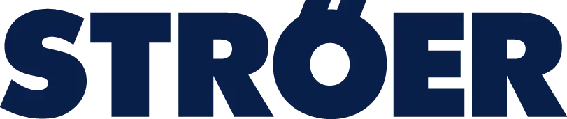 The image features the word 'STRÖER' in a bold, sans-serif font with all uppercase letters. The text is rendered in a deep blue color and is centered on a transparent background. The letter 'O' includes a distinctive diacritical mark, making the brand name unmistakable.