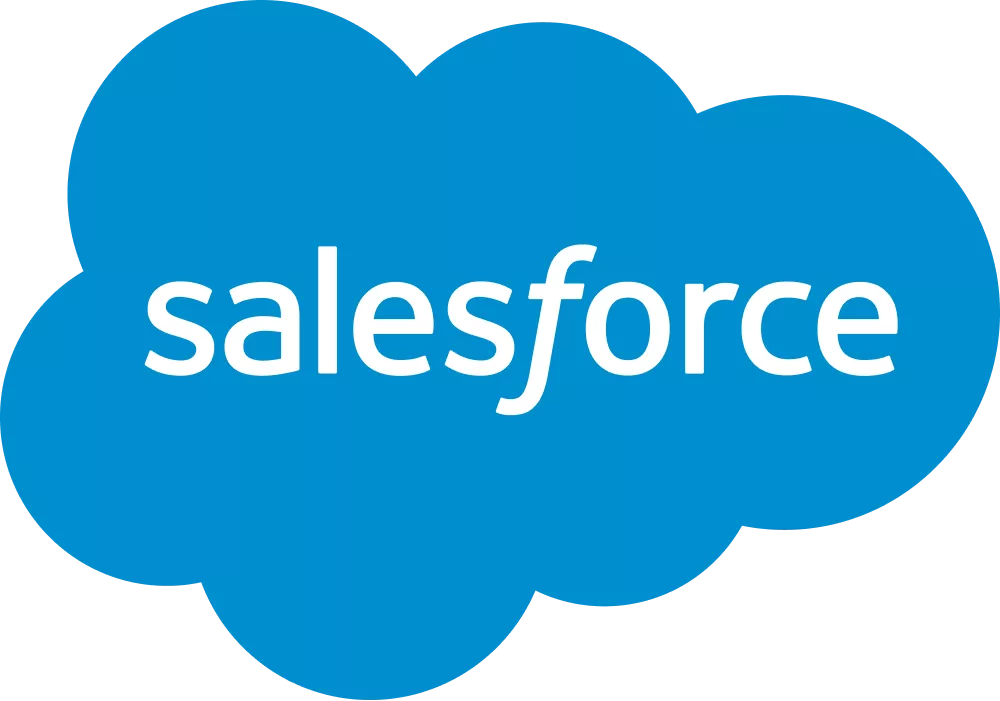 The image features the unmistakable Salesforce logo, prominently displayed in white text within a blue cloud shape. The design is simple and modern, with no additional elements or distractions. The background is a solid blue, emphasizing the cloud motif and the clear, bold font. The word 'salesforce' is clearly visible in lowercase letters.