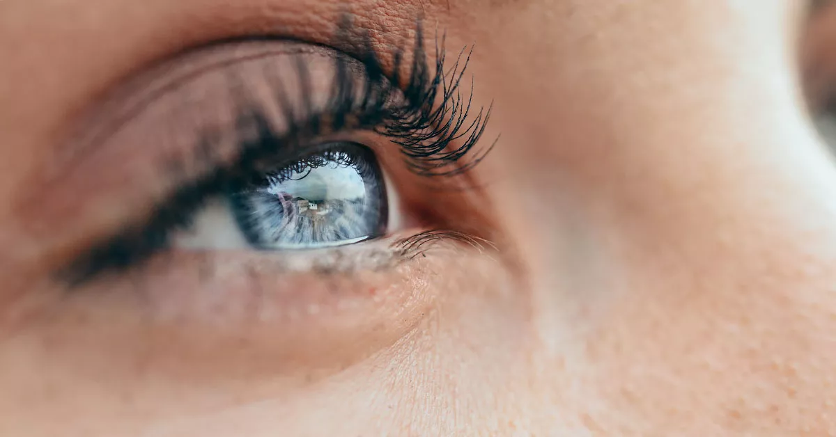 A closeup of blue eyes.