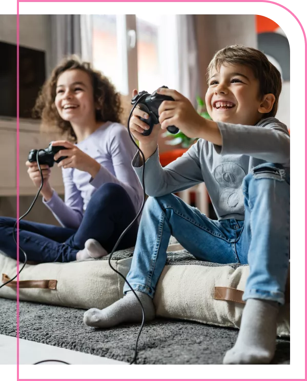 children playing video games