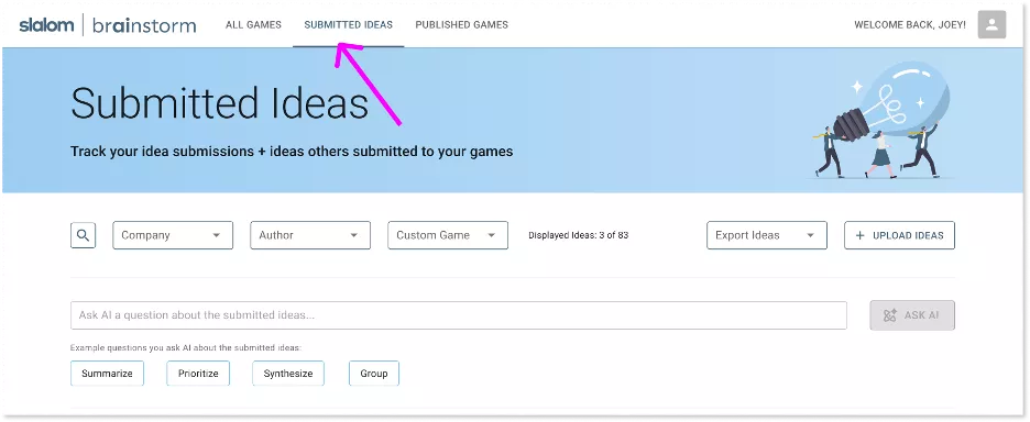 Cross-Game Functionality - View Submitted Ideas