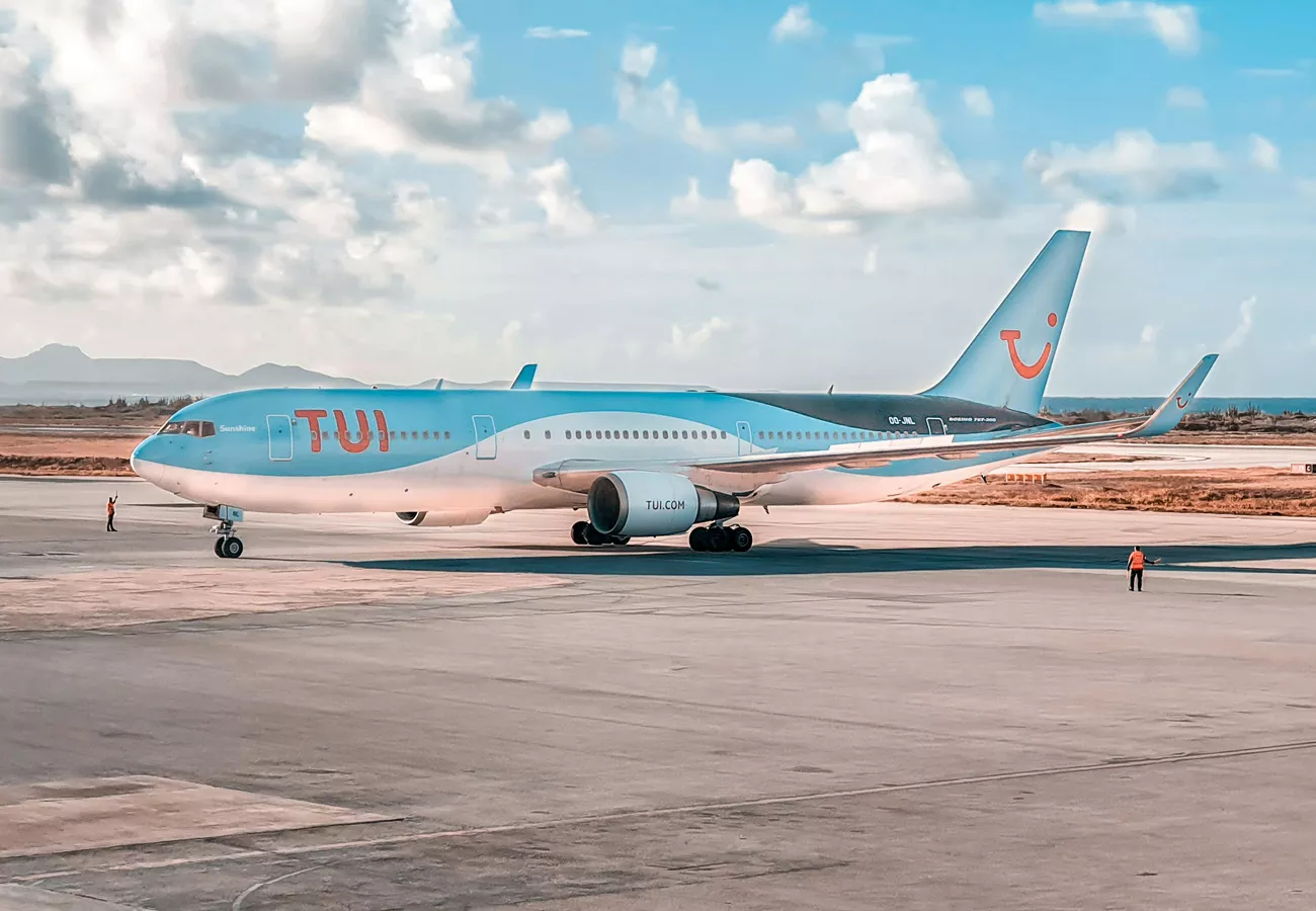 A TUI plane arrives at a popular tourist destination. 