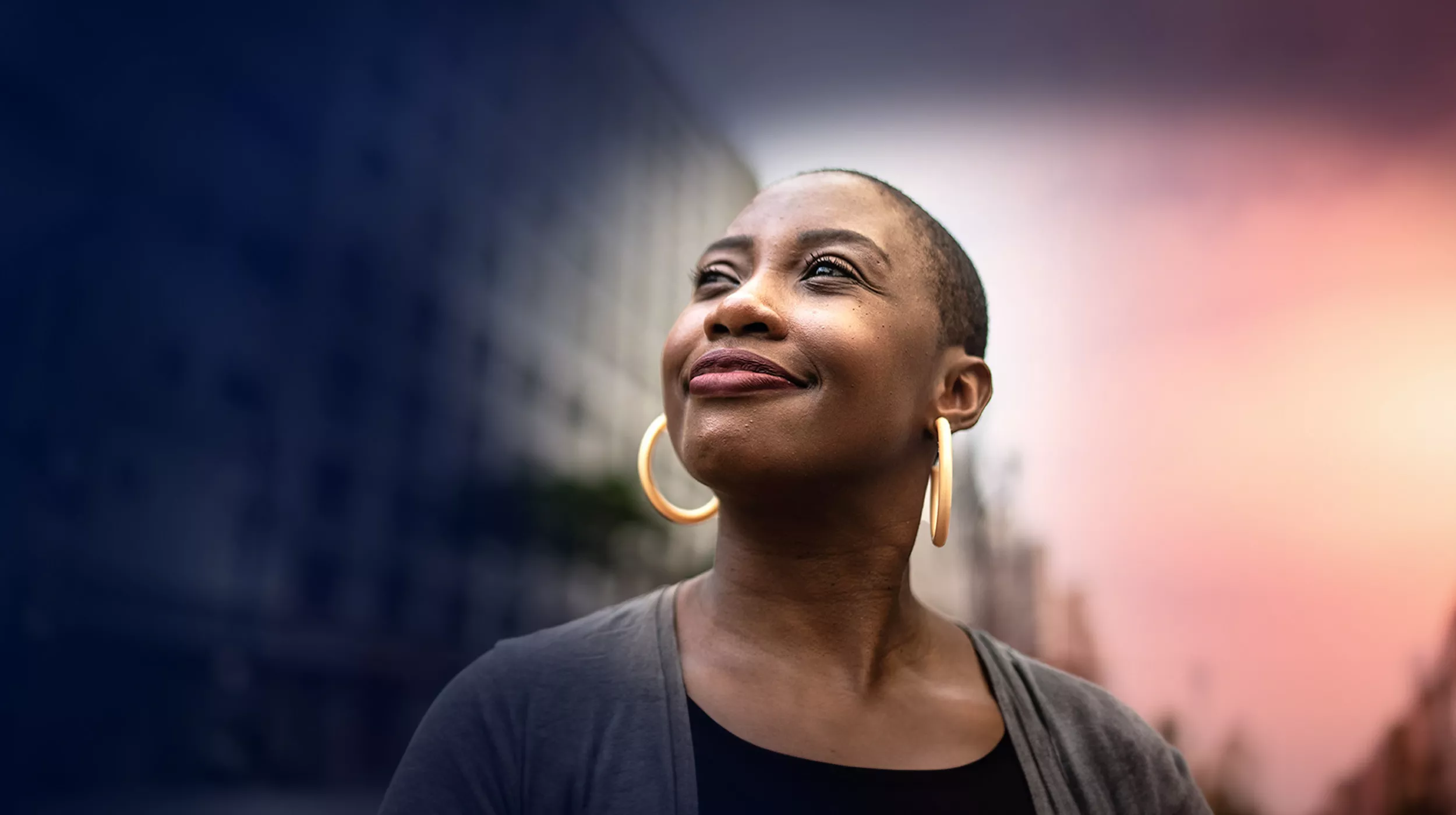 Woman looking up at the sky