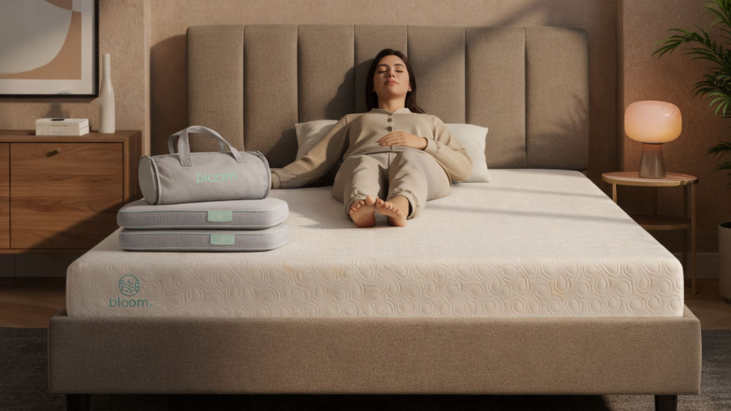 Mère fille assise sur le lit Bloom