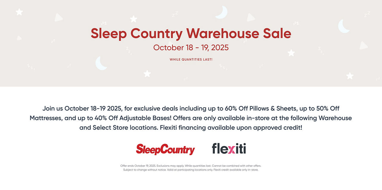 Sleep Country Warehouse Sale 2025