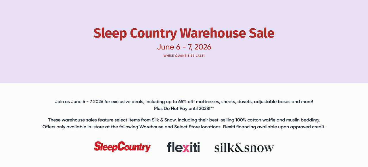 Sleep Country Warehouse Sale 2026