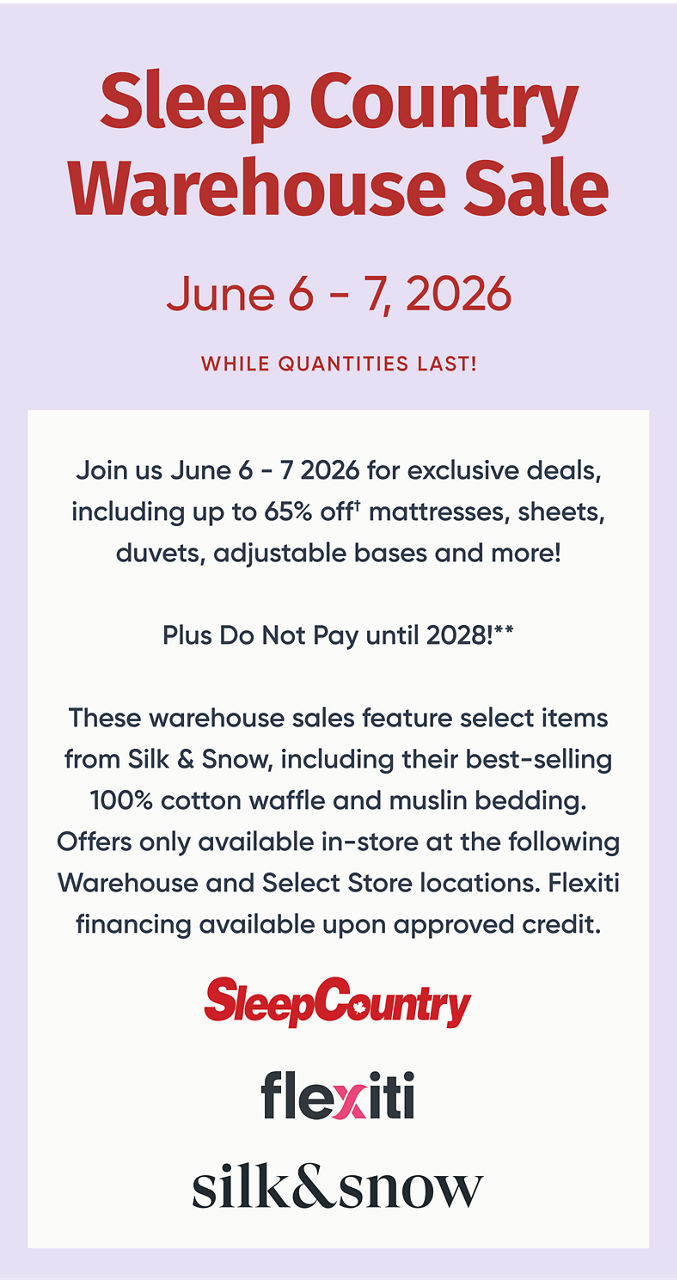 Sleep Country Warehouse Sale 2026