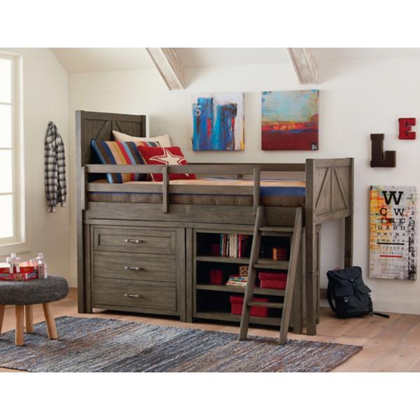Bunkhouse 3 Piece Twin Mid Loft Bed with Single Dresser & Bookcase