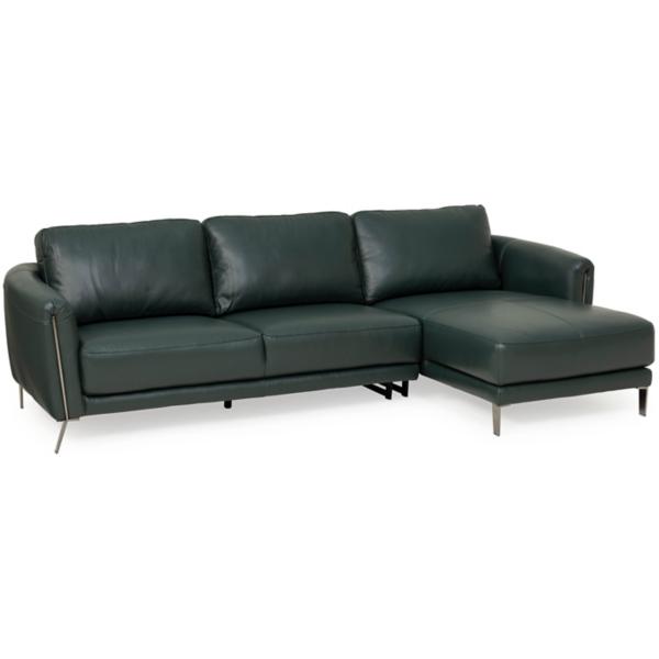 Aldo Leather 2 Piece RAF Chaise Sectional - KELP GREEN