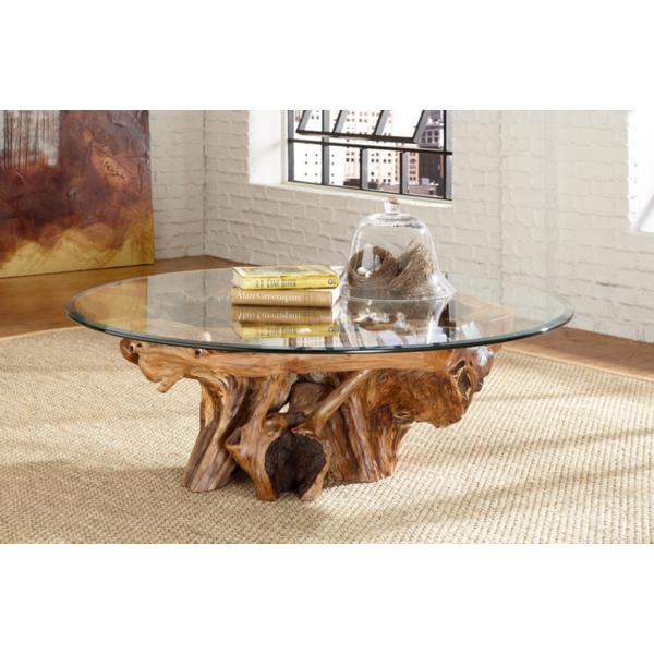 Arboles Round Glass Top Root Ball Coffee Table